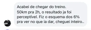 Depoimento: treino de 50 km em 2h usando o esquema dos 6%, resultado perceptível e chegou inteiro